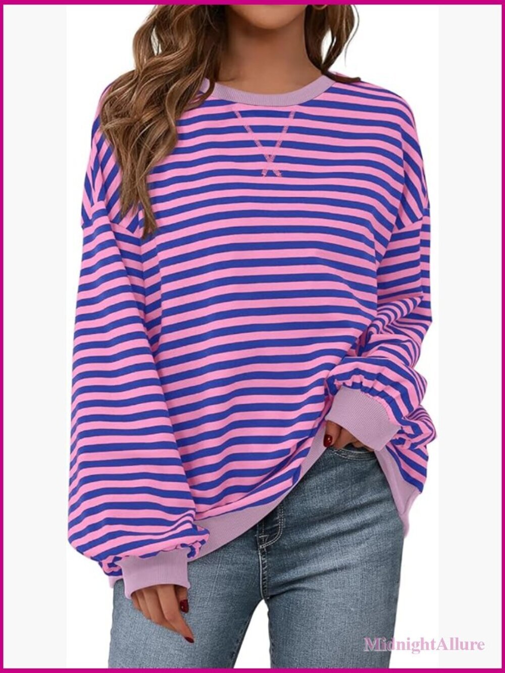 Striped Oversized Sweatshirt Color Block Crew Neck Long Sleeve Casual Loose